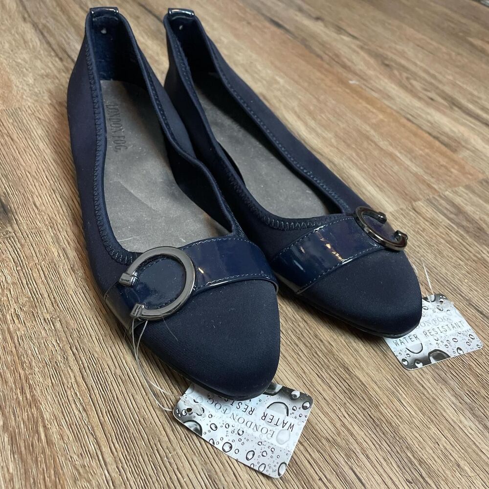 london fog navy blue water resistant ballet flats nwt size 7.5